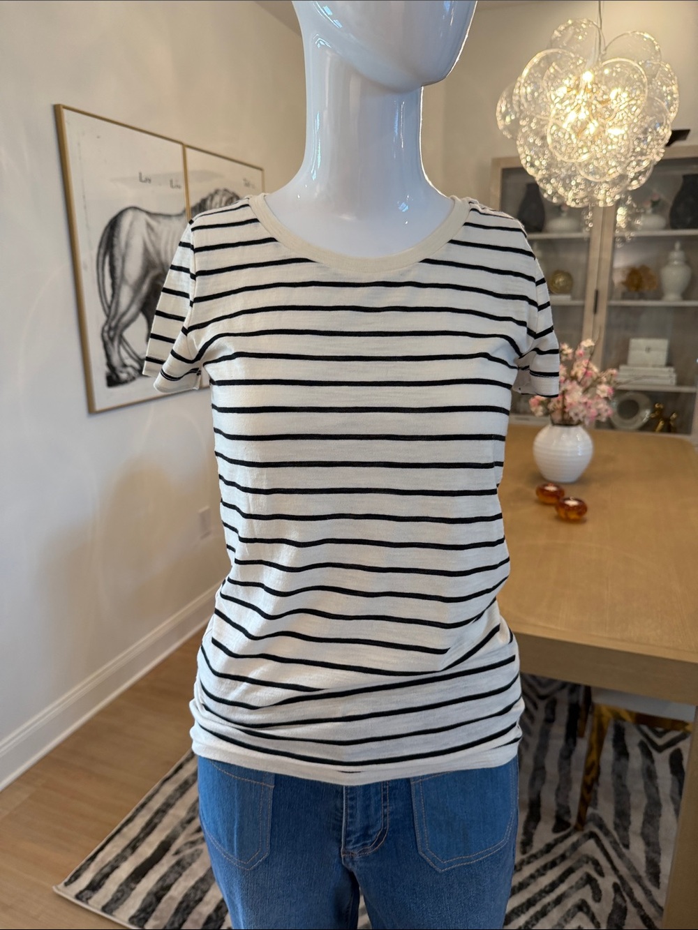 Mossimo Supply Co. Cream and Black Striped Short-Sleeve Tee